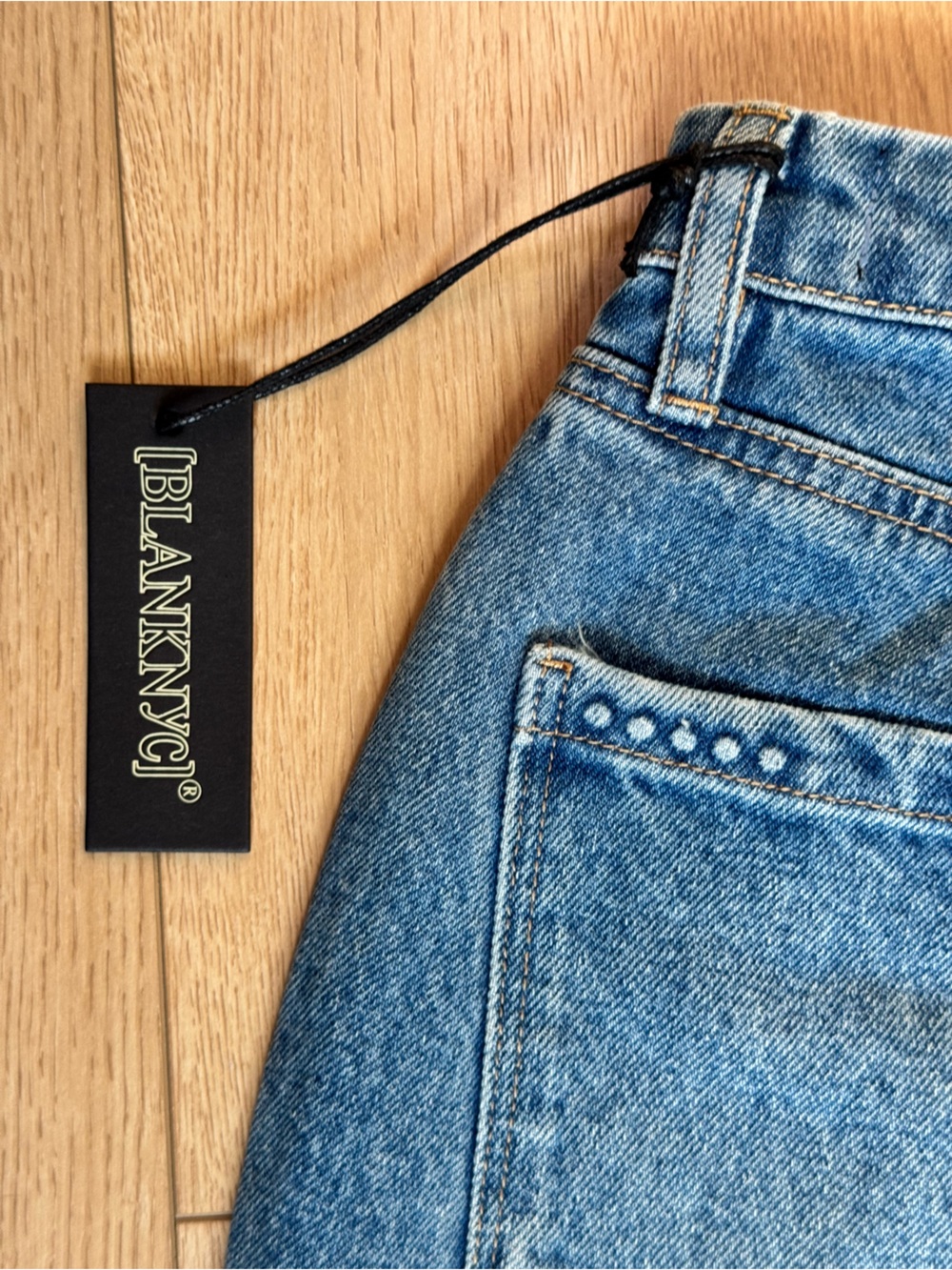 Blank NYC Two-Tone Blue Denim and Faux Leather Wide Leg Jeans | Size 27 - Picture 15 of 15